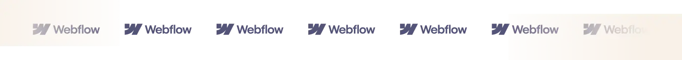 A Webflow logo appears on both ends of a timeline with four evenly spaced black rectangles in between, suggesting sequential steps or stages.